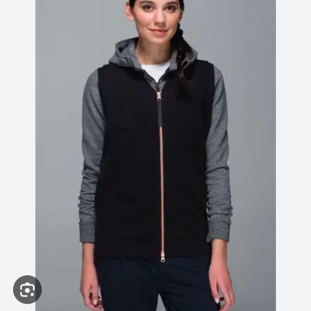 Lululemon Black Long Vest Rose Gold Zipper Womens